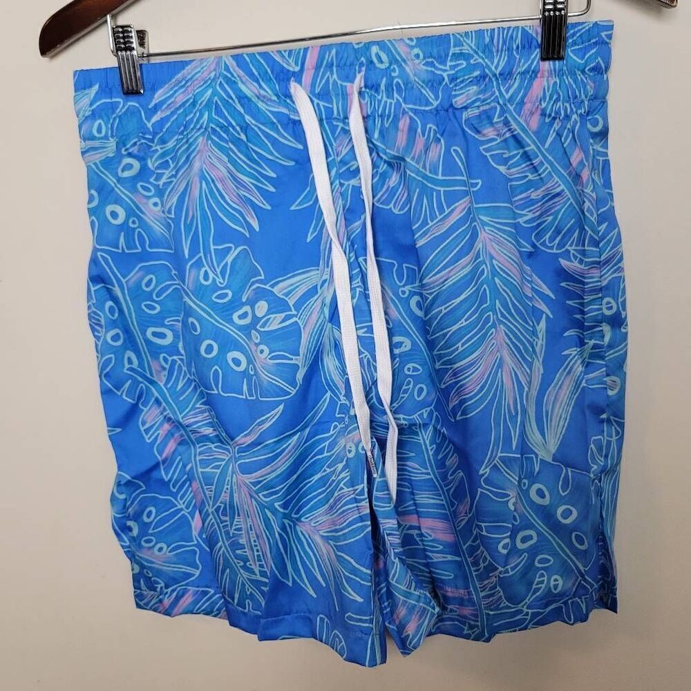 Chubbies Blue Pink & Aqua Green Hawaiian Print Swim Shorts Medium